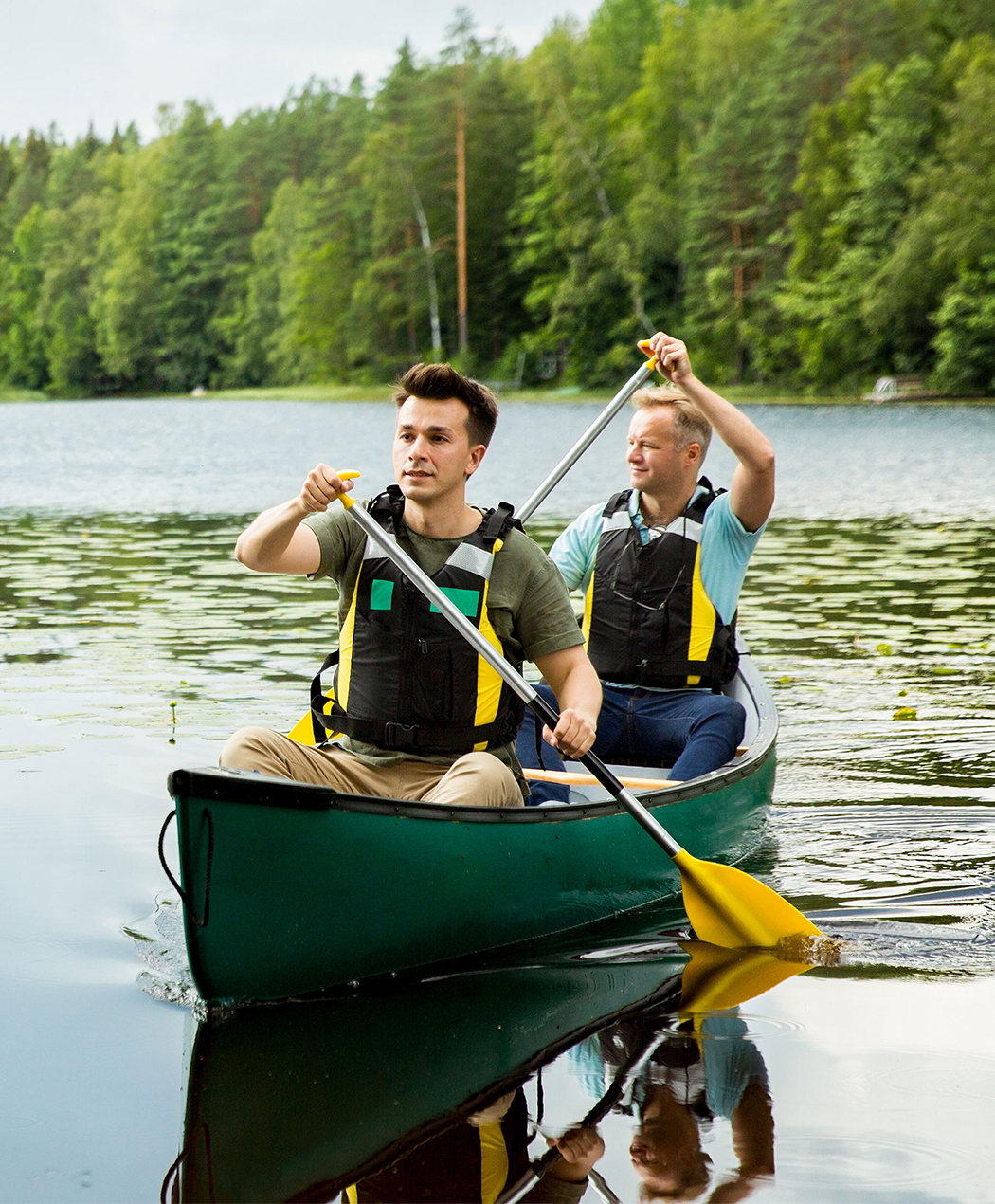 two men canoeing